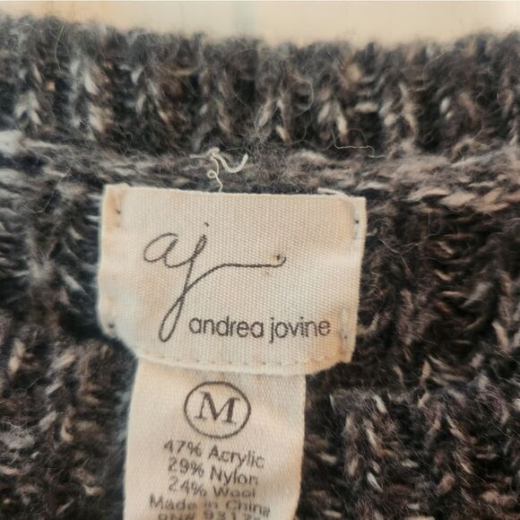 aj M Gray White Reglan Lngslvs Cropped  Wool Blend Crew Neck Women's Sweater - Picture 2 of 4